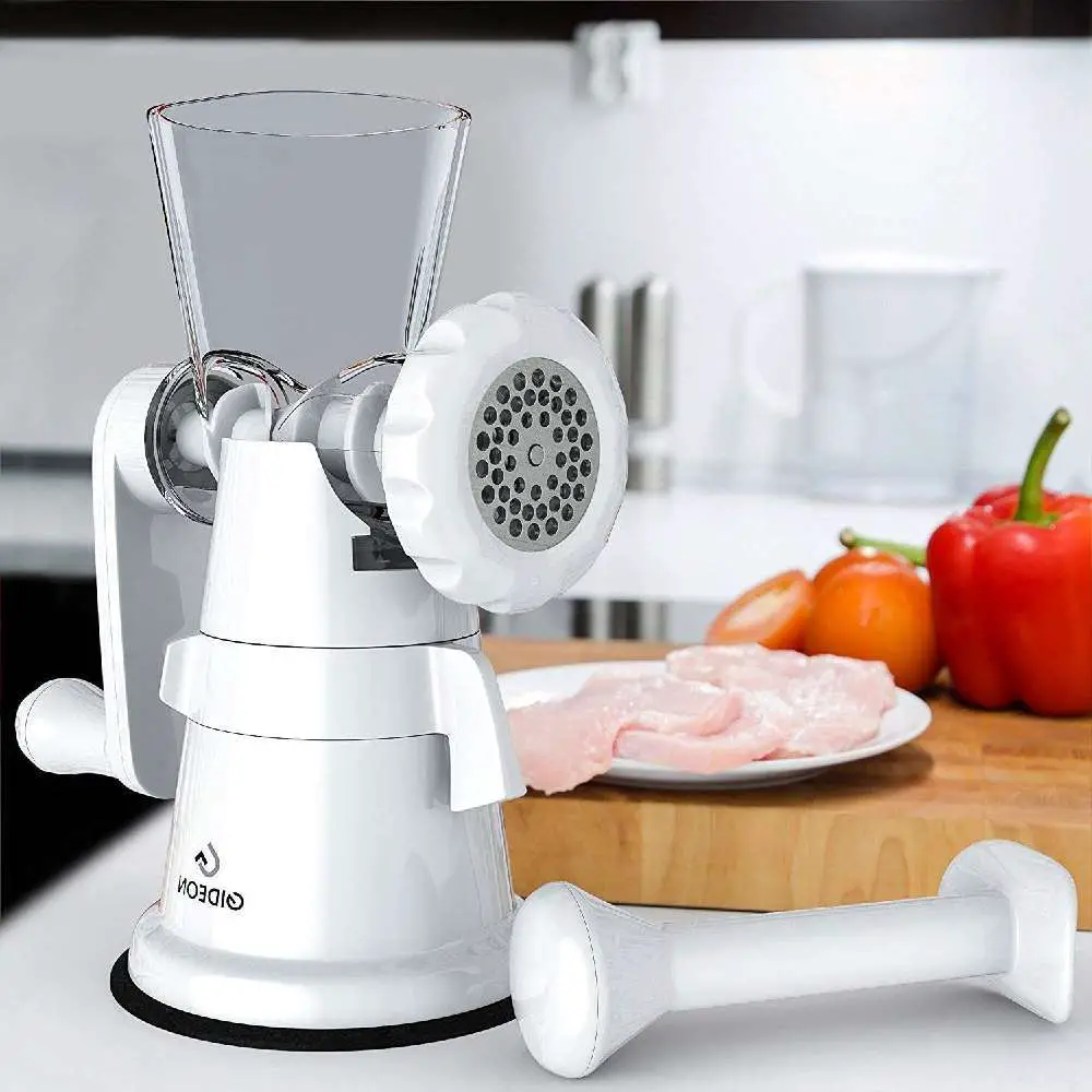 Gideon Hand Crank Manual Meat Grinder Heavy Duty Stainless Steel Blades with Powerful Suction Base Effortlessly Grind Meat, Vegetables, Garlic, Fruits, etc.