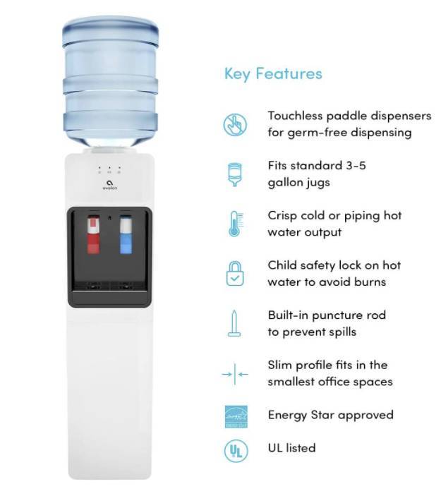 Avalon A1WATERCOOLER A1 Top Loading Cooler Dispenser, Hot & Cold Water, Child Safety Lock, Innovative Slim Design, Holds 3 or 5 Gallon Bottles-UL/Energy...