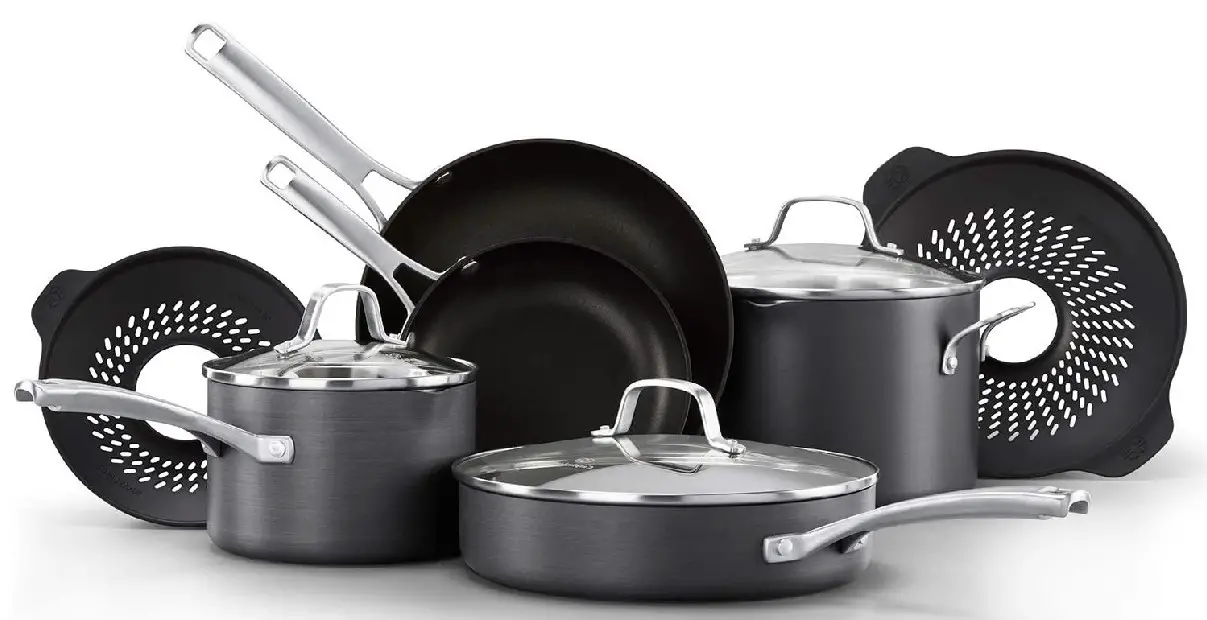 Calphalon Classic Pots and Pans Set, 10 Piece Cookware Set with No Boil-Over Inserts, Nonstick
