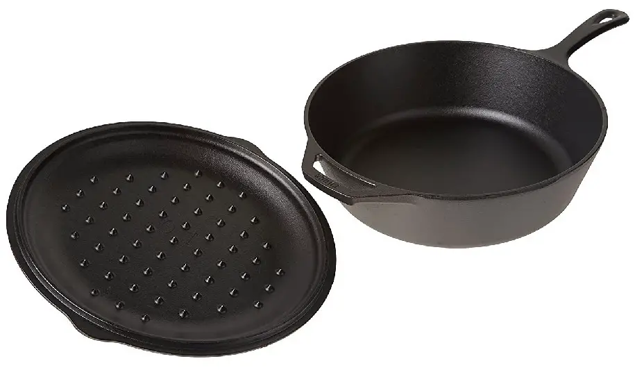 Lodge Pre-Seasoned Cast Deep Skillet with Iron Cover and Assist Handle, 5 Quart, Black