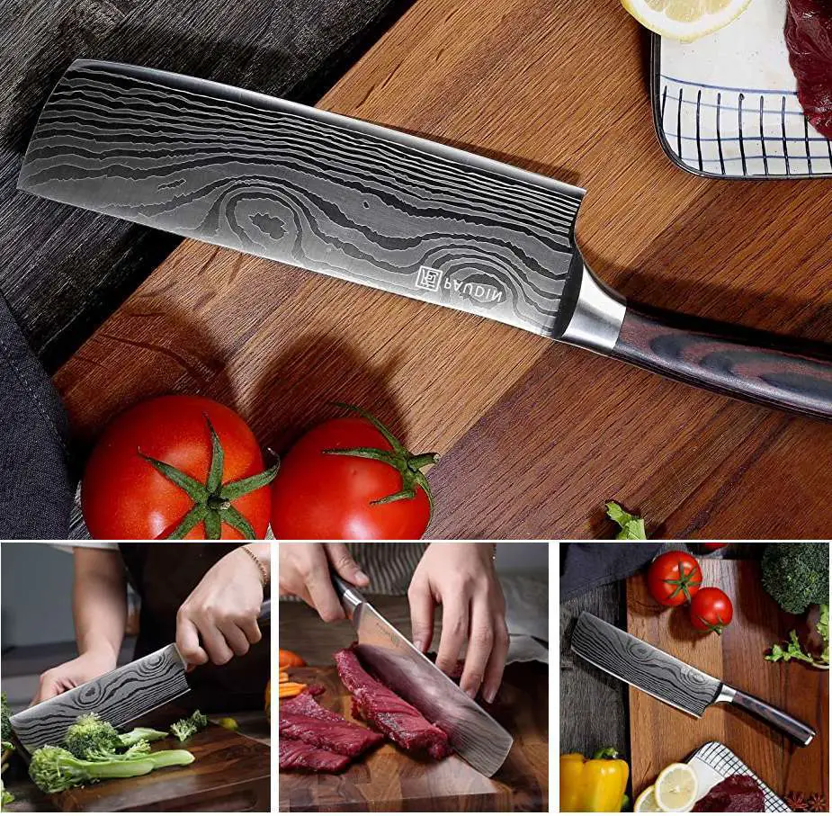 Nakiri Knife - PAUDIN Razor Sharp Meat Cleaver 7 inch High Carbon German Stainless Steel Vegetable Kitchen Knife, Multipurpose Asian Chef Knife for Home and Kitchen with Ergonomic Handle