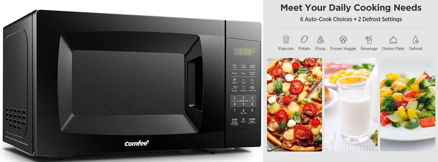  COMFEE' EM720CPL-PMB Countertop Microwave Oven with Sound On/Off, ECO Mode and Easy One-Touch Buttons, 0.7cu.ft, 700W, Black